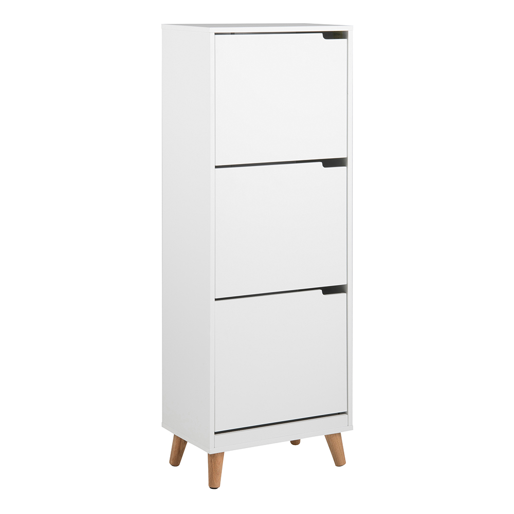 Mitra White 3 Door Shoe Cabinet | Flip Down Doors