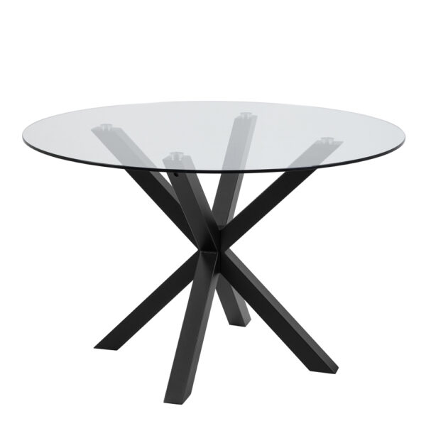 Heaven Round Dining Table with Clear Glass Top and Black Legs | Assembly Required