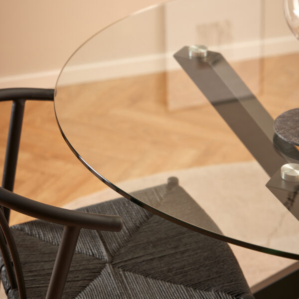 Heaven Round Dining Table with Clear Glass Top and Black Legs | Assembly Required