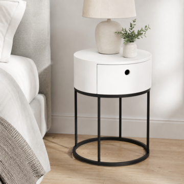 Polo White 1 Drawer Round Bedside Table