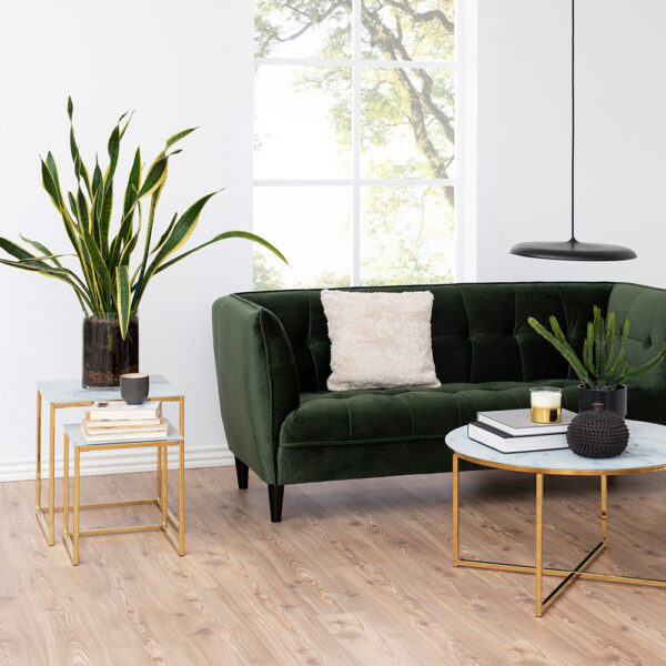 Alisma Nest of Tables with White Crystal Clear Marble Glass Top & Gold Legs | Assembly Required