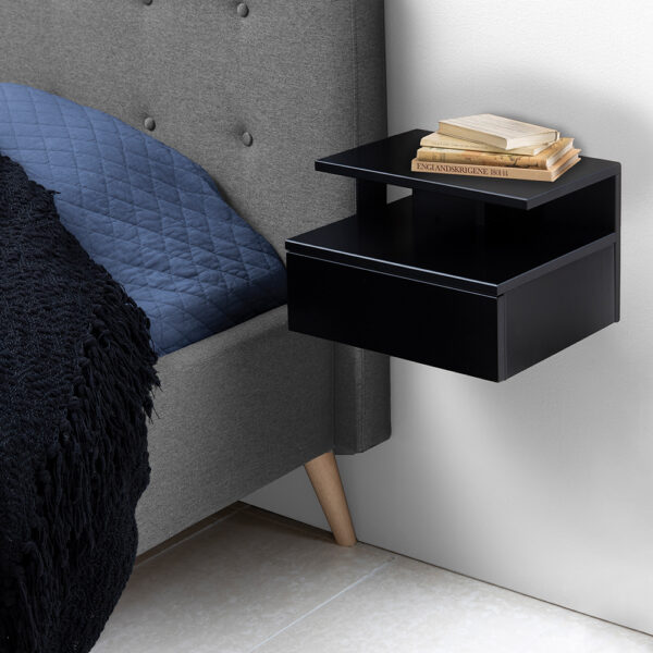 Ashlan Bedside Table with 1 Drawer in Black | Assembly Required