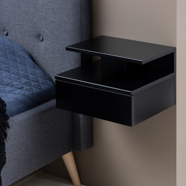 Ashlan Bedside Table with 1 Drawer in Black | Assembly Required