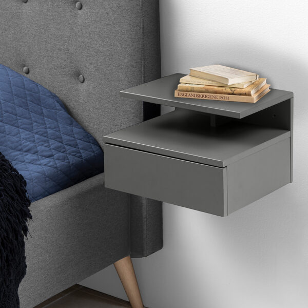 Ashlan Bedside Table with 1 Drawer in Grey | Assembly Required