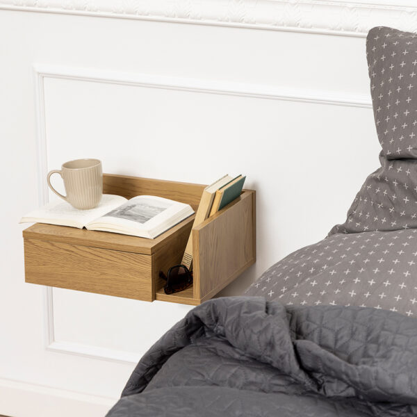 Ashlan Square Bedside Table with 1 Drawers in Oak | Assembly Required