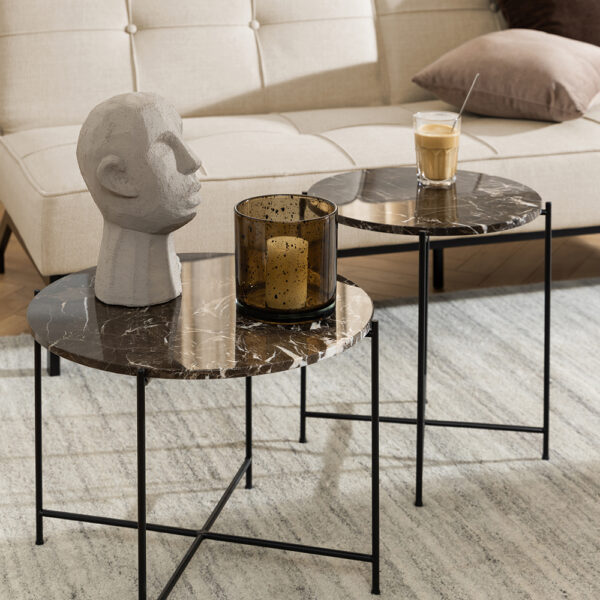 Avila Side Table in Brown Marble Effect Ã˜52x40 cm | Assembly Required