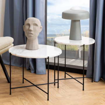 Avila Side Table | White Marble Finish | 52×40 cm