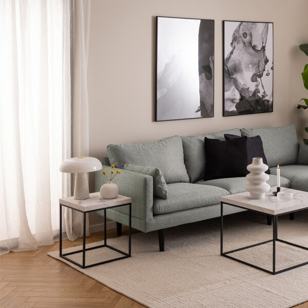 Barossa Coffee Table with White Marble Carrara Top & Black Base 40cm | Assembly Required
