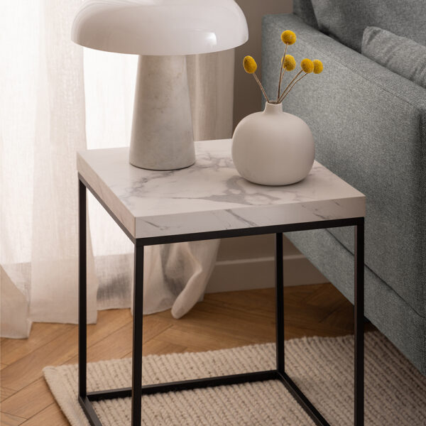 Barossa Coffee Table with White Marble Carrara Top & Black Base 40cm | Assembly Required