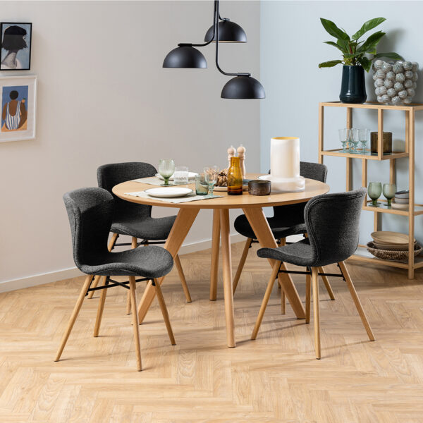 Batilda Dining Chairs with Grey Fabric and Oak Set of 2 | Assembly Required