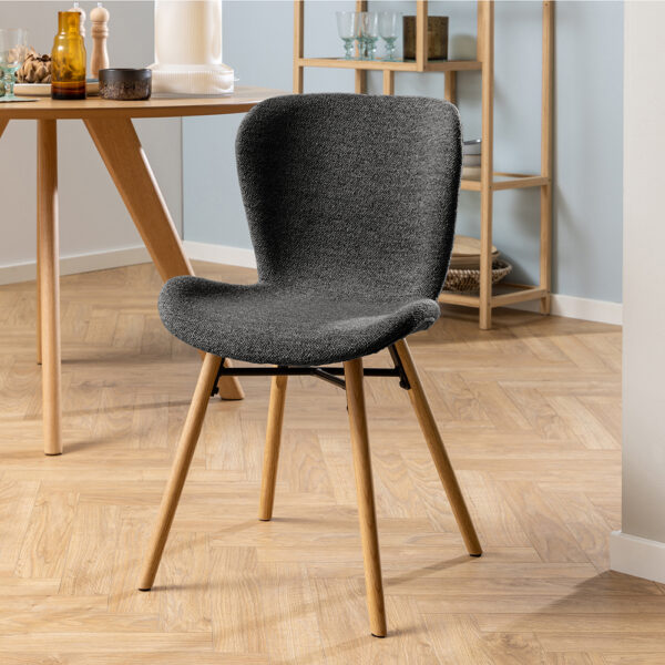 Batilda Dining Chairs with Grey Fabric and Oak Set of 2 | Assembly Required