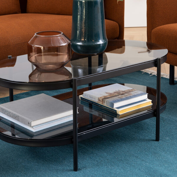 Black Bayonne Oval Coffee Table with Smoked Glass Top | Assembly Required