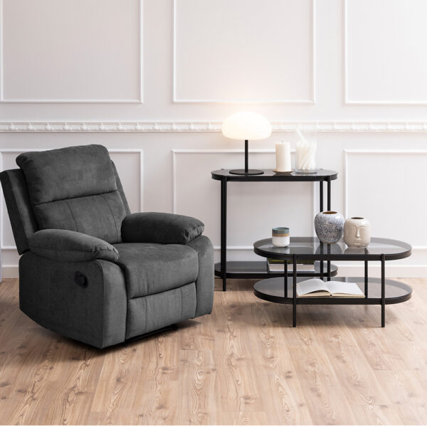 Black Bayonne Oval Coffee Table with Smoked Glass Top | Assembly Required