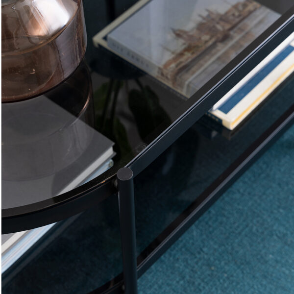 Black Bayonne Oval Coffee Table with Smoked Glass Top | Assembly Required