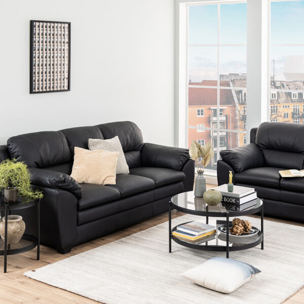 Bayonne Round Coffee Table in Black with Smoked Glass Top | Assembly Required