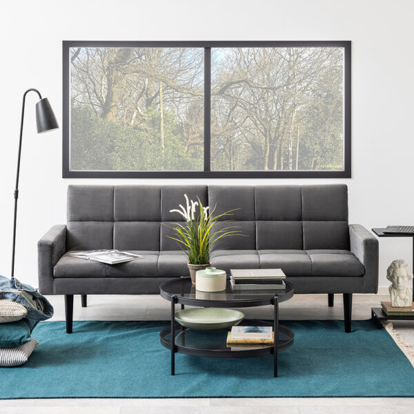 Bayonne Round Coffee Table in Black with Smoked Glass Top | Assembly Required