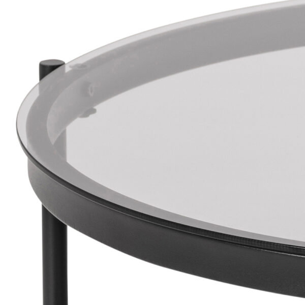 Bayonne Round Coffee Table in Black with Smoked Glass Top | Assembly Required