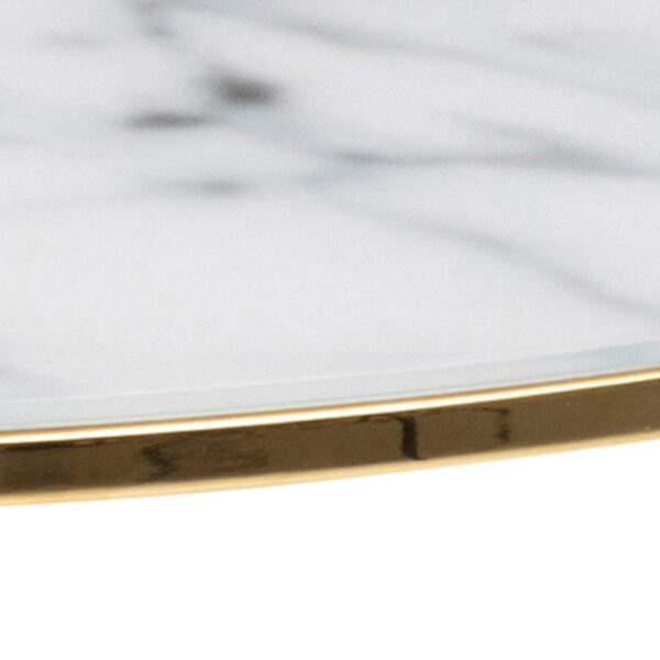 Bolton -A1 Round Coffee Table with White Crystal Clear Marble Glass Top & Gold Base | Assembly Required