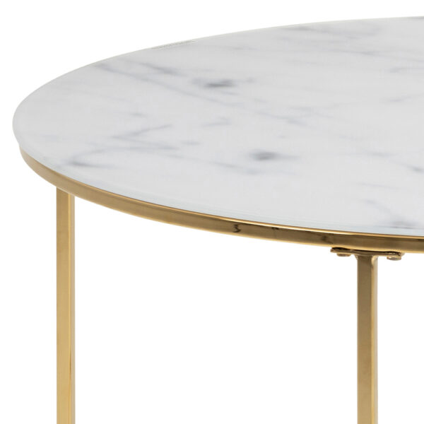 Bolton -A1 Round Coffee Table with White Crystal Clear Marble Glass Top & Gold Base | Assembly Required