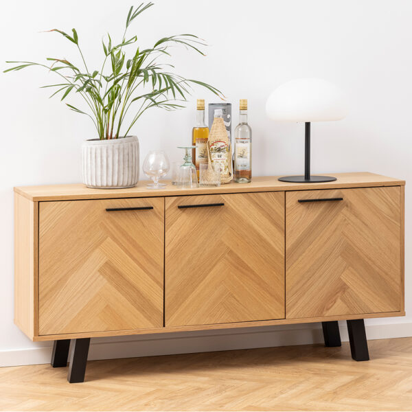 Brighton 3 Door Sideboard in Oak with Herringbone Effect | Assembly Required