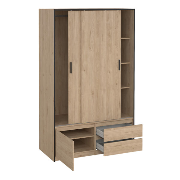 Cairo Wardrobe with 2 Sliding Doors 1 Small Door and 2 drawers in Jackson Hickory Oak | Assembly Required