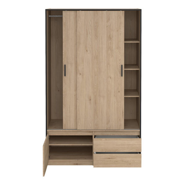 Cairo Wardrobe with 2 Sliding Doors 1 Small Door and 2 drawers in Jackson Hickory Oak | Assembly Required