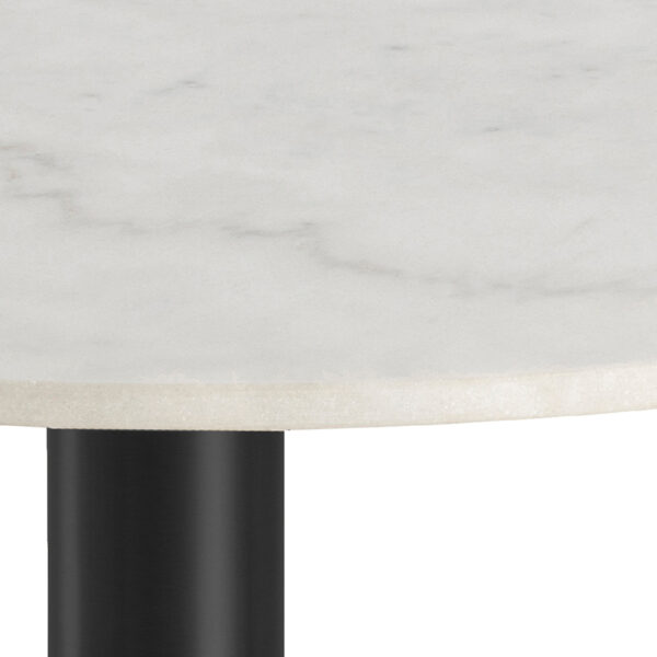 Corby Round Dining Table with White Marble Effect Top & Black Base | Assembly Required