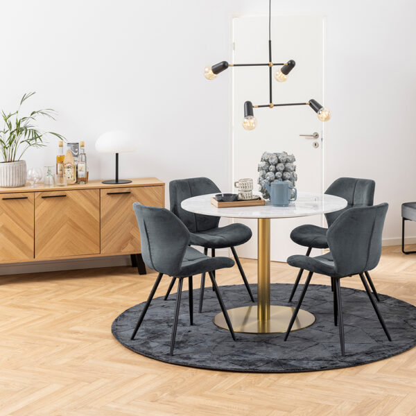 Corby Round Dining Table with White Marble Effect Top & Gold Base | Assembly Required