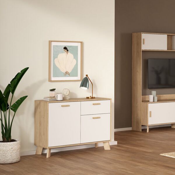 Elden Sideboard 2 Doors + 1 Drawer in Jackson Hickory and White | Assembly Required