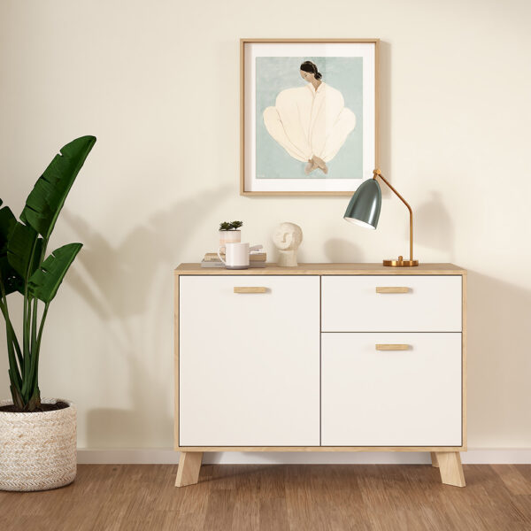 Elden Sideboard 2 Doors + 1 Drawer in Jackson Hickory and White | Assembly Required