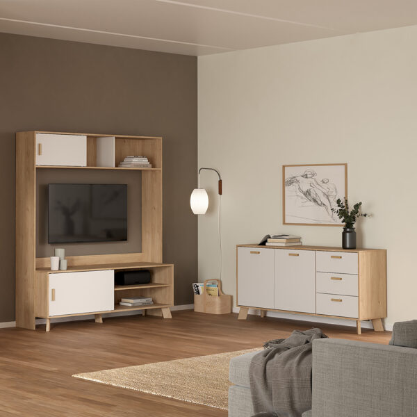Elden Sideboard 2 Doors + 3 Drawers in Jackson Hickory and White | Assembly Required