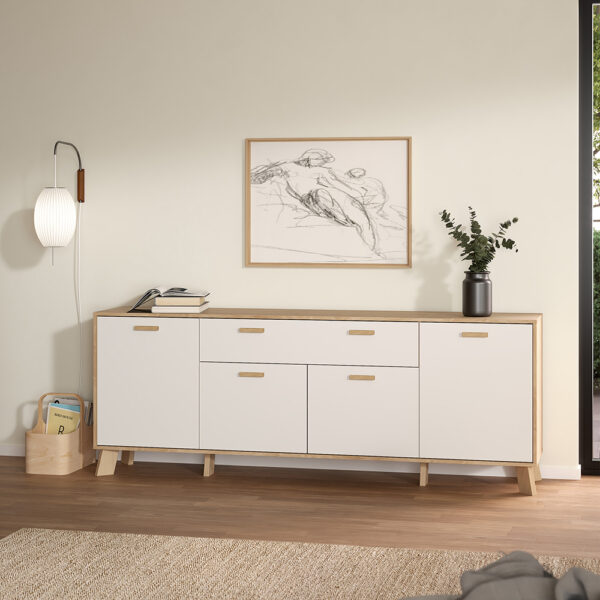 Elden Sideboard 4 Doors + 1 Drawer in Jackson Hickory and White | Assembly Required