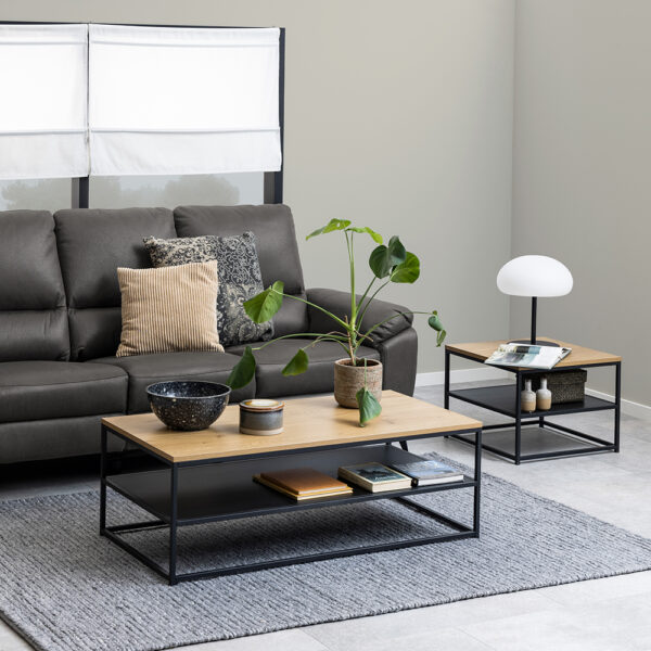 Gila Square Coffee Table with Open Shelf in Oak & Black | Assembly Required