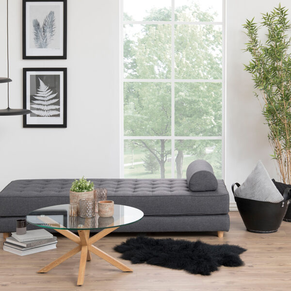 Heaven Round Coffee Table with Smoked Glass Top and Oak Legs | Assembly Required