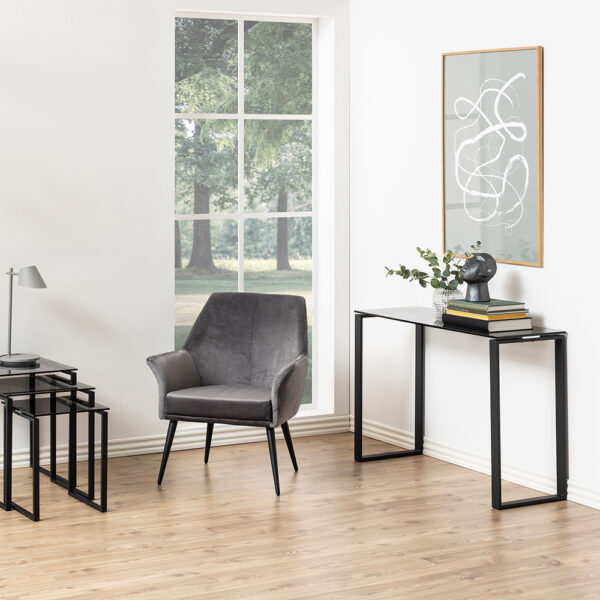 Black Katrine Console Table with Smoked Glass Top | Assembly Required