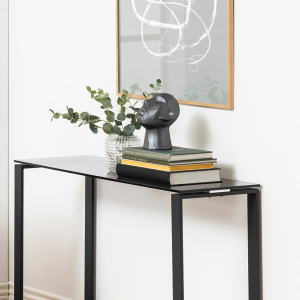 Black Katrine Console Table with Smoked Glass Top | Assembly Required