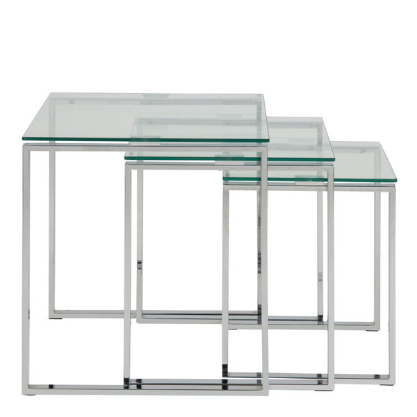 Silver Katrine Nest of Tables with Glass Top Set of 3 | Assembly Required