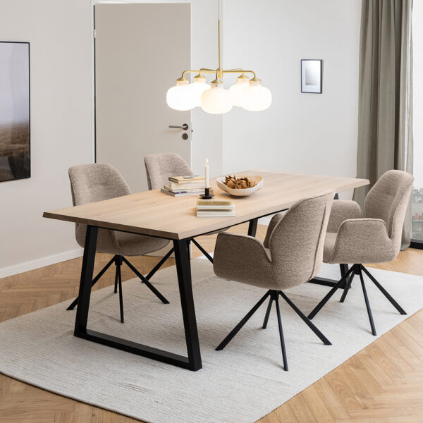 Malika Dining Table in White Oak and Black | Assembly Required