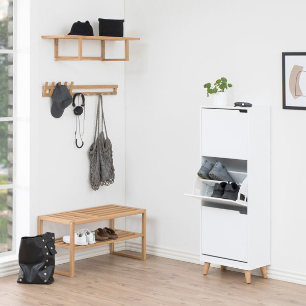 Mitra Shoe Cabinet 3 Flip Down Doors in White | Assembly Required