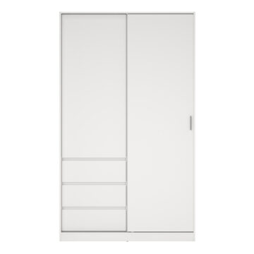 Moderno Wardrobe with 1 Sliding Door and 1 door + 3 drawers in White
