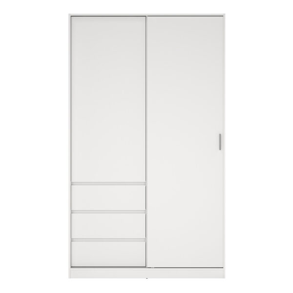 Moderno Wardrobe with 1 Sliding Door and 1 door + 3 drawers in White