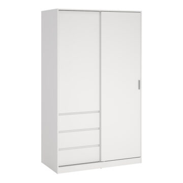 Moderno Wardrobe with 1 Sliding Door and 1 door + 3 drawers in White
