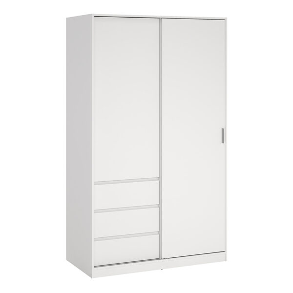 Moderno Wardrobe with 1 Sliding Door and 1 door + 3 drawers in White