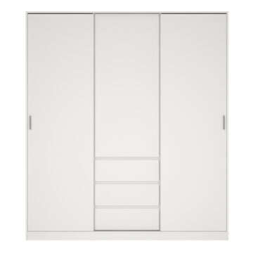 Moderno Wardrobe with 2 sliding Doors + 1 door + 3 drawers in White