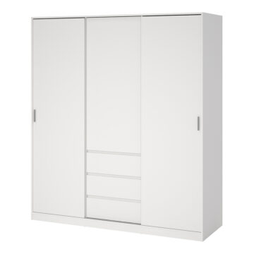 Moderno Wardrobe with 2 sliding Doors + 1 door + 3 drawers in White
