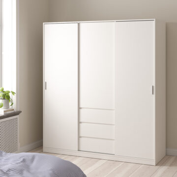 Moderno Wardrobe with 2 sliding Doors + 1 door + 3 drawers in White