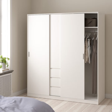Moderno Wardrobe with 2 sliding Doors + 1 door + 3 drawers in White