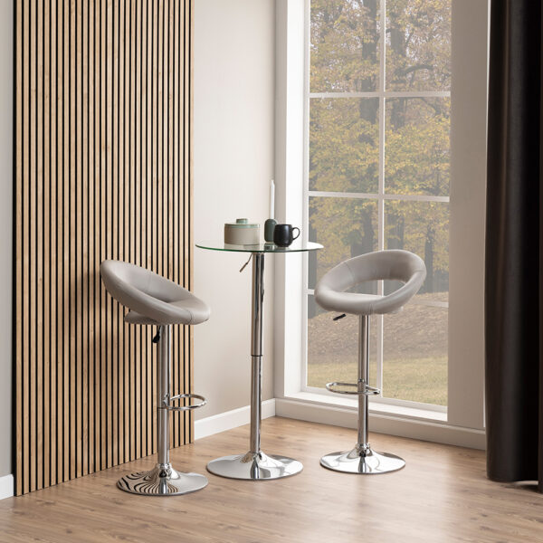 Plump Light Grey Swivel Bar Stool with Open Back | Assembly Required