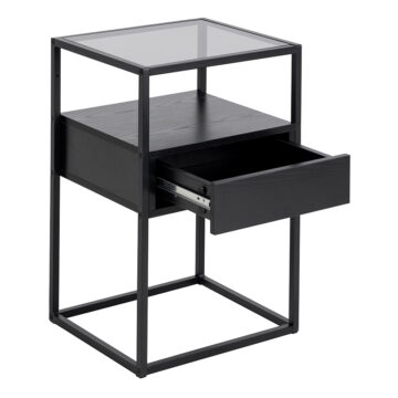 Randolf Black 1 Drawer Bedside Table | Smoked Glass