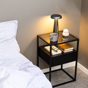 Randolf Black 1 Drawer Bedside Table | Smoked Glass